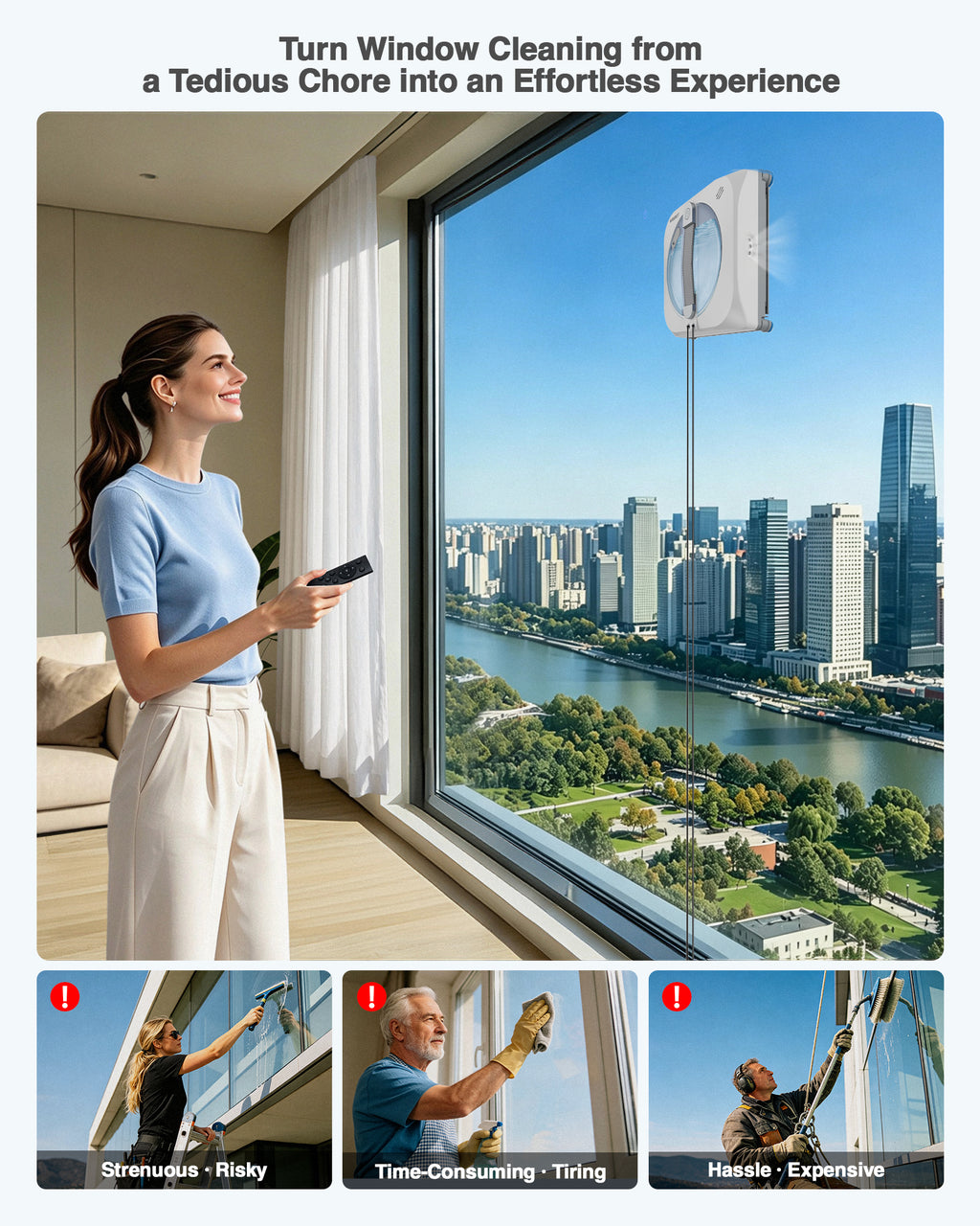 WISEBOT Window Cleaning Robot with AI Navigation, Triple Spray, Square Edge,6 Spray Nozzles, 200 ml Water Tank, 4 Cleaning Modes, 8,000 Pa Suction Power, App & Remote Control