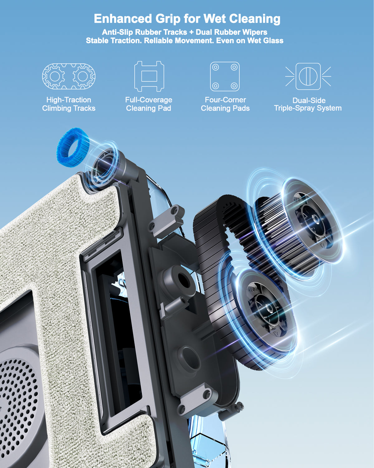 WISEBOT Window Cleaning Robot with AI Navigation, Triple Spray, Square Edge,6 Spray Nozzles, 200 ml Water Tank, 4 Cleaning Modes, 8,000 Pa Suction Power, App & Remote Control